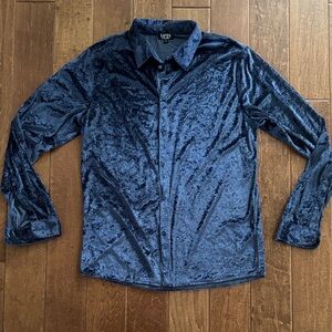 Boohoo Velvet Shirt Jacket in Deep Blue